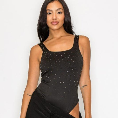 Ariana Rhinestones Scoop-Cut Back Sleeveless Bodysuit