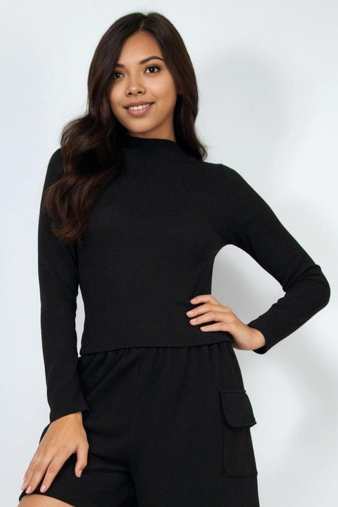 Jimena Ribbed Mock Neck Long Sleeve Top