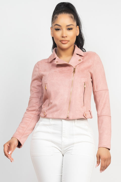 Monica Notch Zippered Suede Rider Jacket