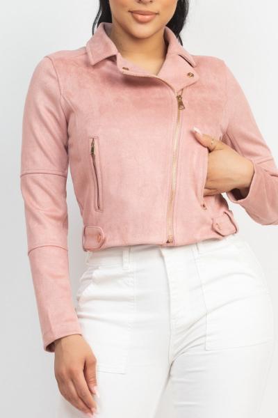 Monica Notch Zippered Suede Rider Jacket