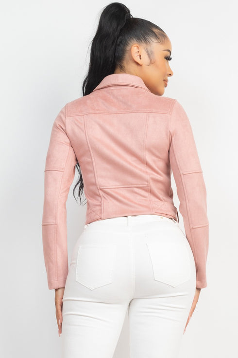 Monica Notch Zippered Suede Rider Jacket