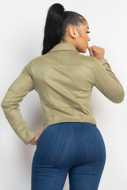 Monica Notch Zippered Suede Rider Jacket