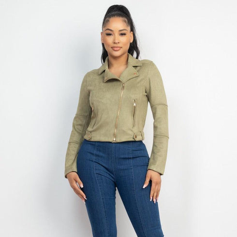 Monica Notch Zippered Suede Rider Jacket