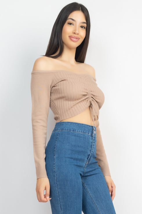 Sarah Drawstring Off Shoulder Sweater/Top