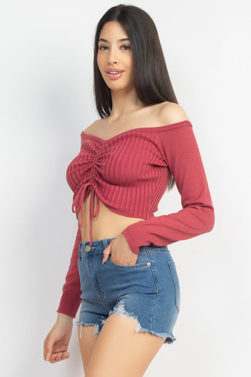Sarah Drawstring Off Shoulder Sweater/Top