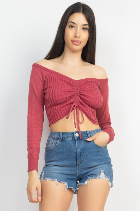Sarah Drawstring Off Shoulder Sweater/Top