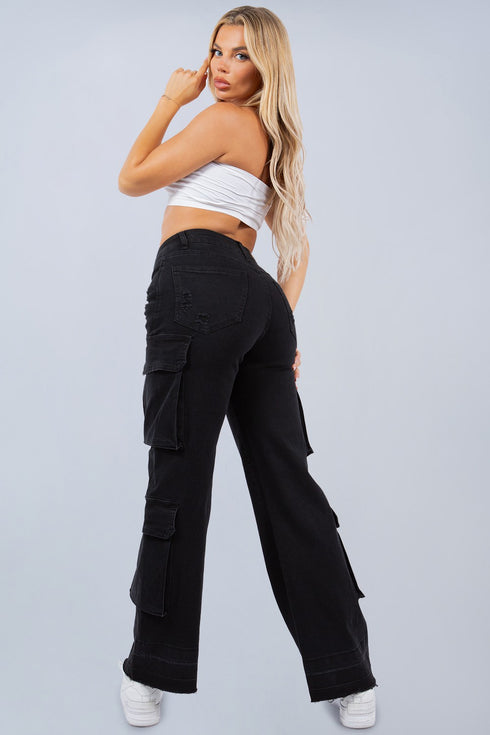 Vintage 90s Streetwear Womens Faded Baggy Wide Leg Cargo Jeans