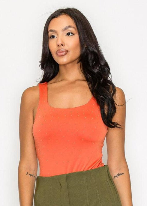 Ariana Rhinestones Scoop-Cut Back Sleeveless Bodysuit