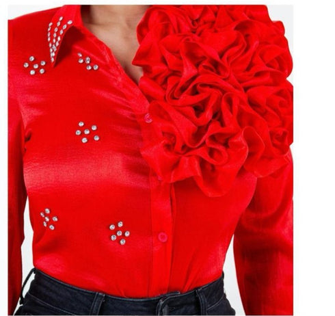 FLORAL APPLIQUE EMBELLISHED BLOUSE