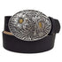 Women Western Belt 1 1/2" Snap On Oval Sunflower Engraving Buckle With Leather- Black