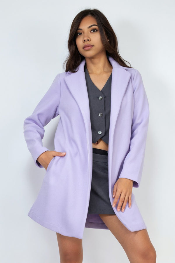 Eloisa Open-Front Notch Solid Coat