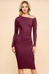 Helen Asymmetry Off Shoulder Side Ruched Midi Dress