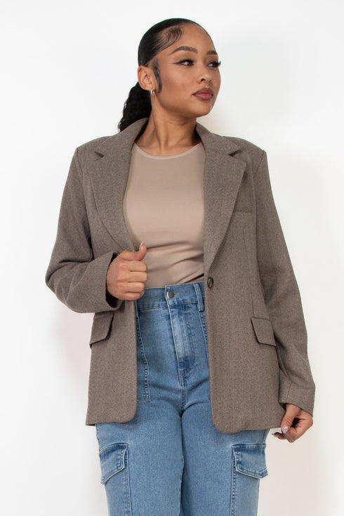 Belen Single-Breasted Herringbone Notch Jacket