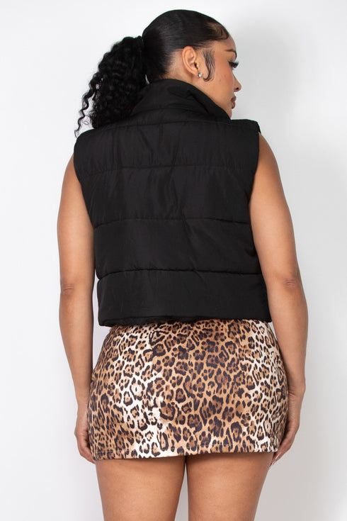 Inez Zip-Up Puffed Pocketed Crop Vest