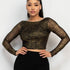 Rosario Foil Mesh Long Sleeve Crop Top