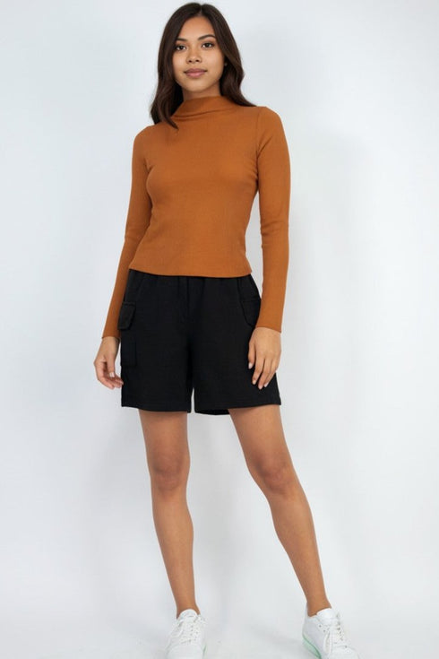 Jimena Ribbed Mock Neck Long Sleeve Top