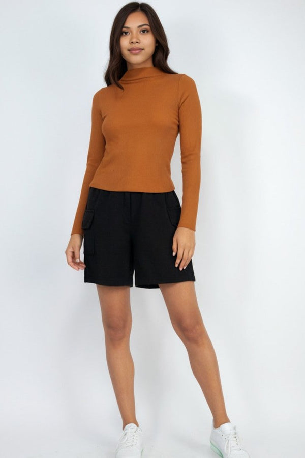 Jimena Ribbed Mock Neck Long Sleeve Top