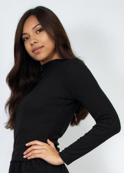 Jimena Ribbed Mock Neck Long Sleeve Top