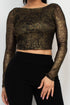 Rosario Foil Mesh Long Sleeve Crop Top