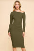 Helen Asymmetry Off Shoulder Side Ruched Midi Dress