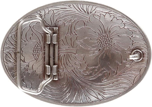 Women Western Belt 1 1/2" Snap On Oval Sunflower Engraving Buckle With Leather - Brown