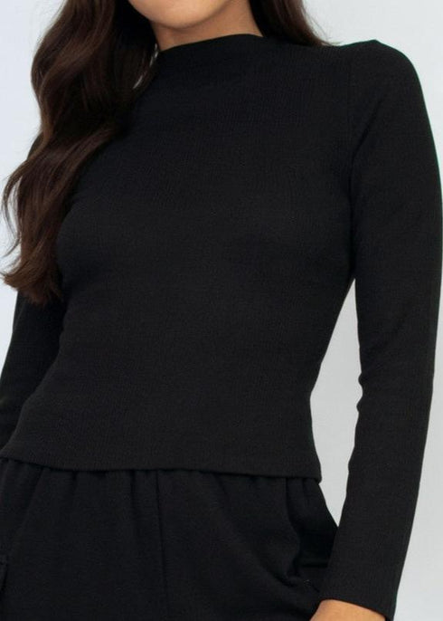 Jimena Ribbed Mock Neck Long Sleeve Top