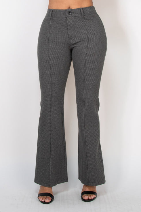 Zulema Houndstooth Flare High-Rise Pants