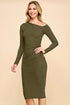 Helen Asymmetry Off Shoulder Side Ruched Midi Dress