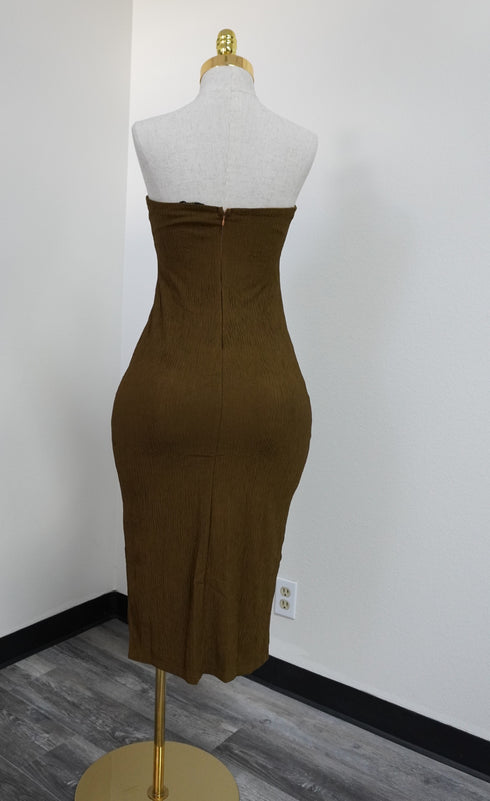 Olive Tube Midi Dress with gold chect trim