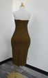 Olive Tube Midi Dress with gold chect trim