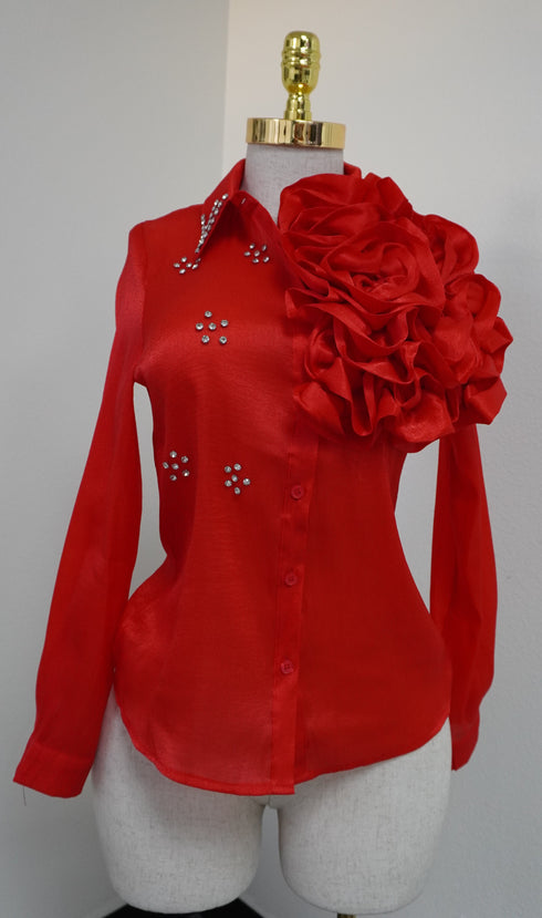 FLORAL APPLIQUE EMBELLISHED BLOUSE