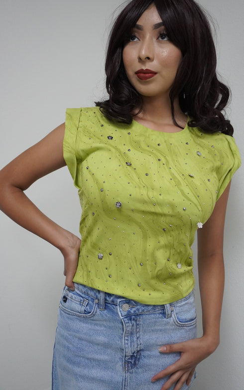 Slay Sleeveless Rhinestones top