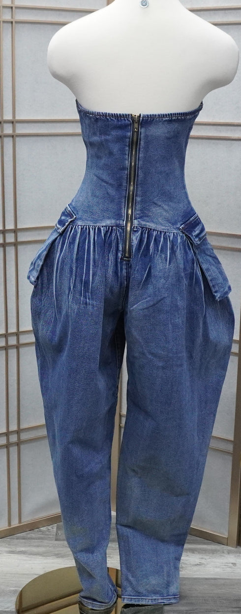 Ashely Washed Demin Tube Baggy Jumpsuit