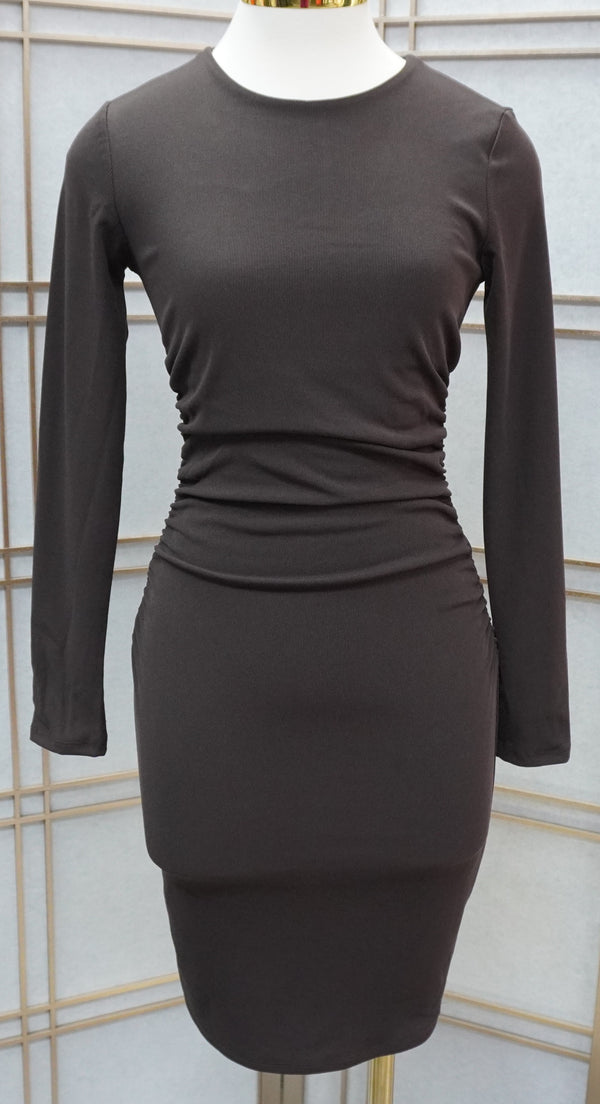 Ivon Side and Back Rushing Rib Long Sleeve Dress