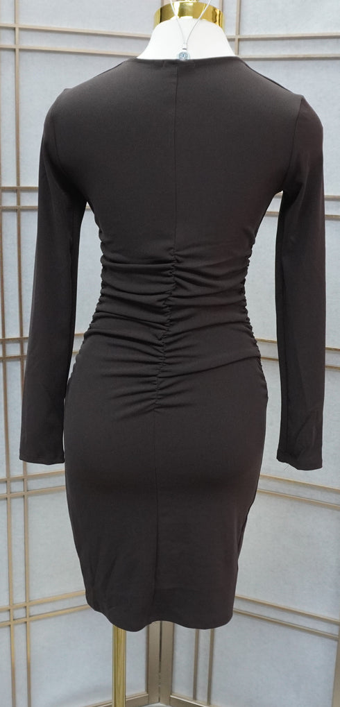 Ivon Side and Back Rushing Rib Long Sleeve Dress