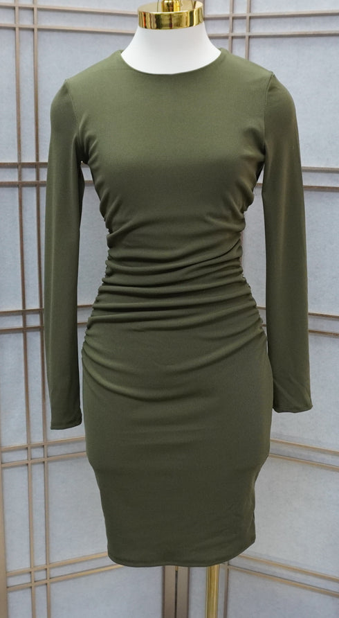 Ivon Side and Back Rushing Rib Long Sleeve Dress