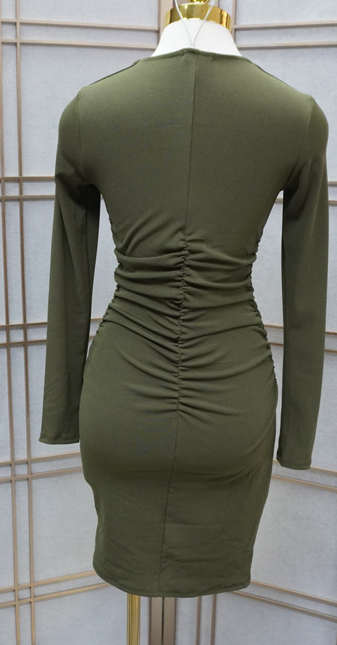Ivon Side and Back Rushing Rib Long Sleeve Dress