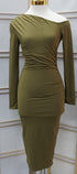 Helen Asymmetry Off Shoulder Side Ruched Midi Dress