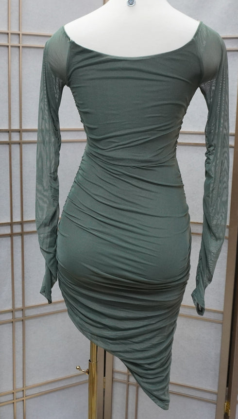 Selina Ruched Mesh Lining Wrap Long Sleeve Dress