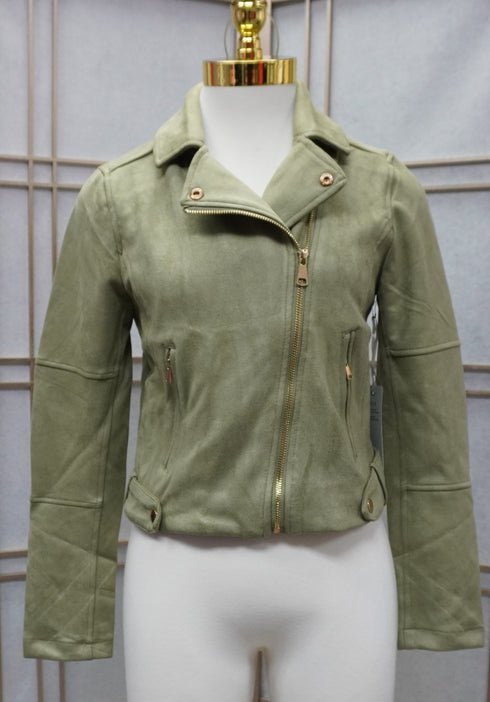 Monica Notch Zippered Suede Rider Jacket