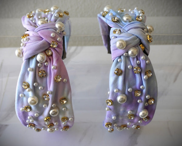 Women Pearl Headband Sparkly Rhinestone Pearls Knot Hairband Wide Knotted Headband Headpiece Spring Summer Multicolor Headbands Headwear Accessories