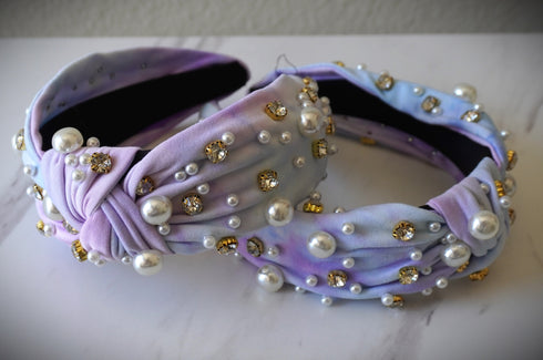Women Pearl Headband Sparkly Rhinestone Pearls Knot Hairband Wide Knotted Headband Headpiece Spring Summer Multicolor Headbands Headwear Accessories