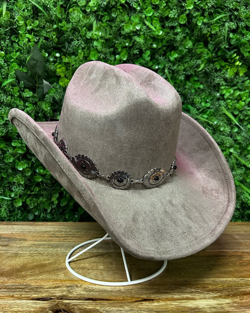 Taupe Cowboy Girl Hat with Metal Conch