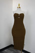 Olive Tube Midi Dress with gold chect trim