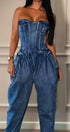 Ashely Washed Demin Tube Baggy Jumpsuit