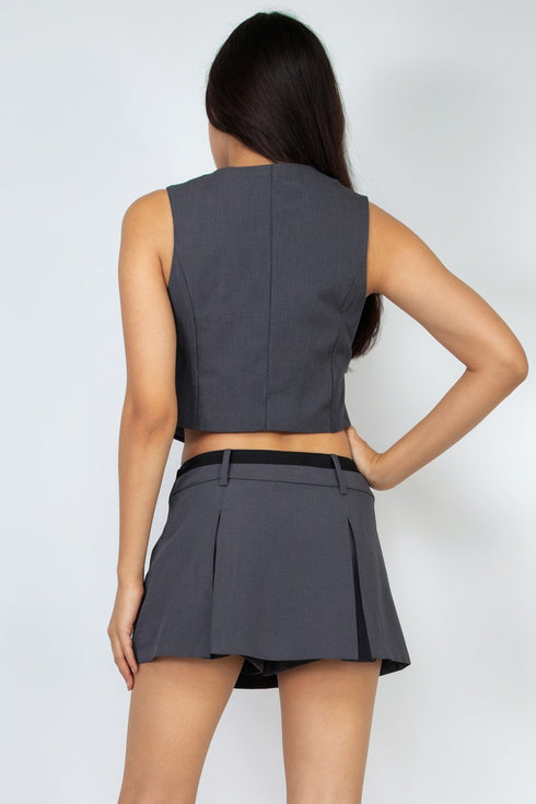 Ariel Buttoned Solid V-Neck Crop Top