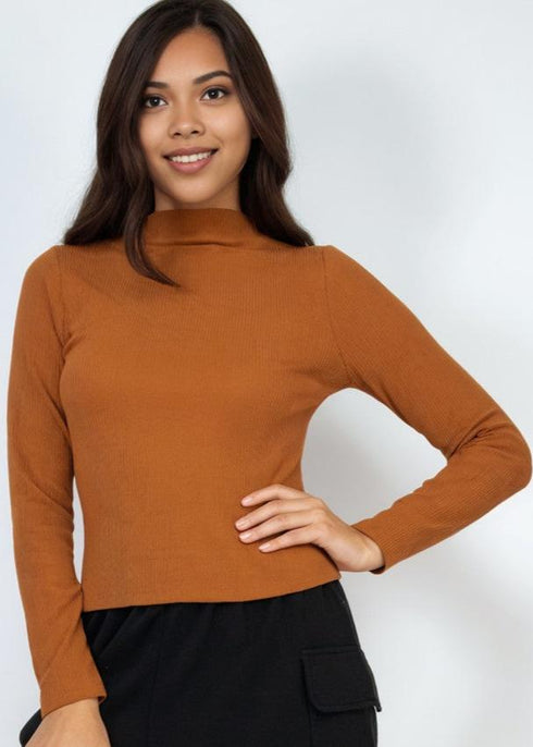 Jimena Ribbed Mock Neck Long Sleeve Top
