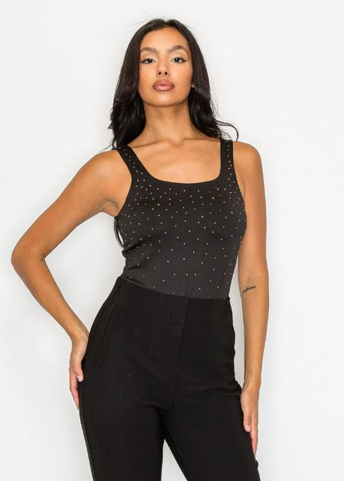 Ariana Rhinestones Scoop-Cut Back Sleeveless Bodysuit