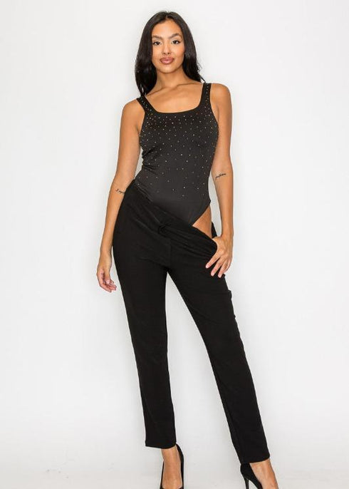Ariana Rhinestones Scoop-Cut Back Sleeveless Bodysuit