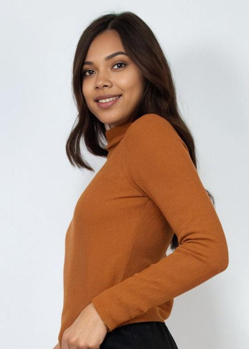 Jimena Ribbed Mock Neck Long Sleeve Top